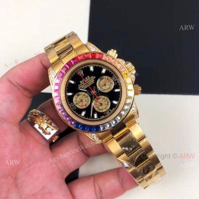 Copy Rolex Daytona Yellow Gold Rainbow Watches - Automatic Movement